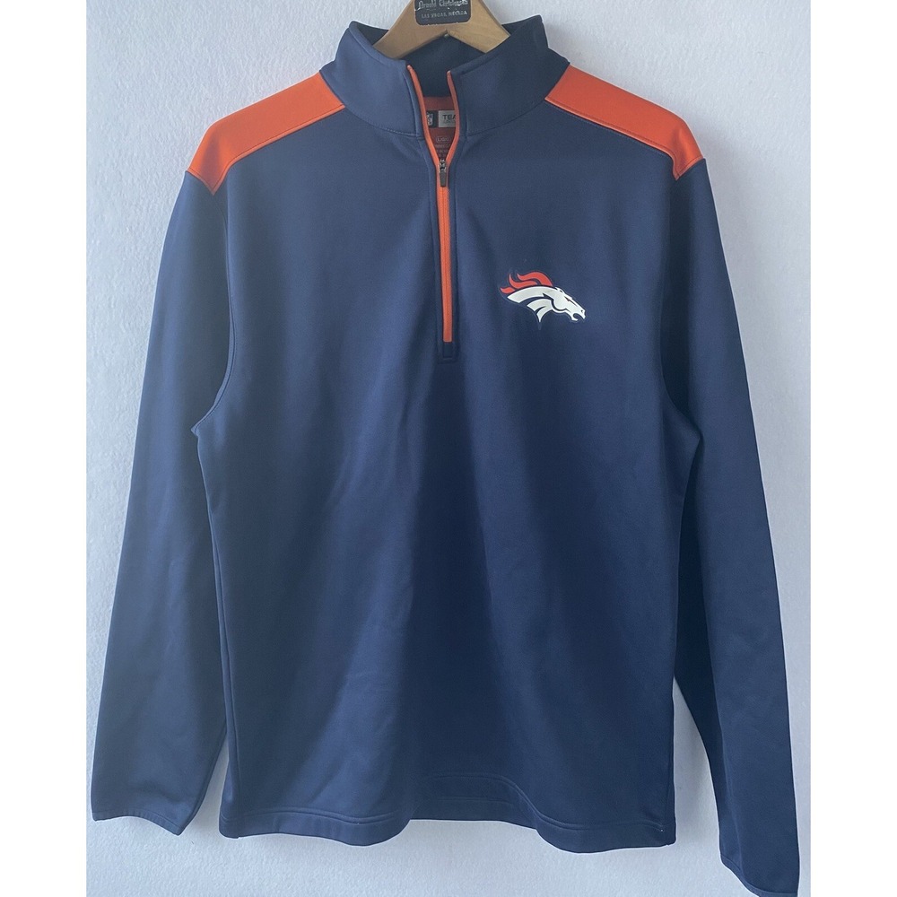 Denver Broncos NFL Team Shirt Jacket 1/4 Zip Blue Orange Long Sleeve Men L Nerdy